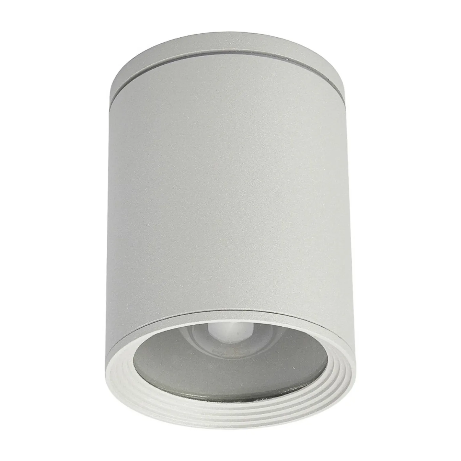 Foco de exterior Lucande Minna, plateado, 14 cm, IP54, E27