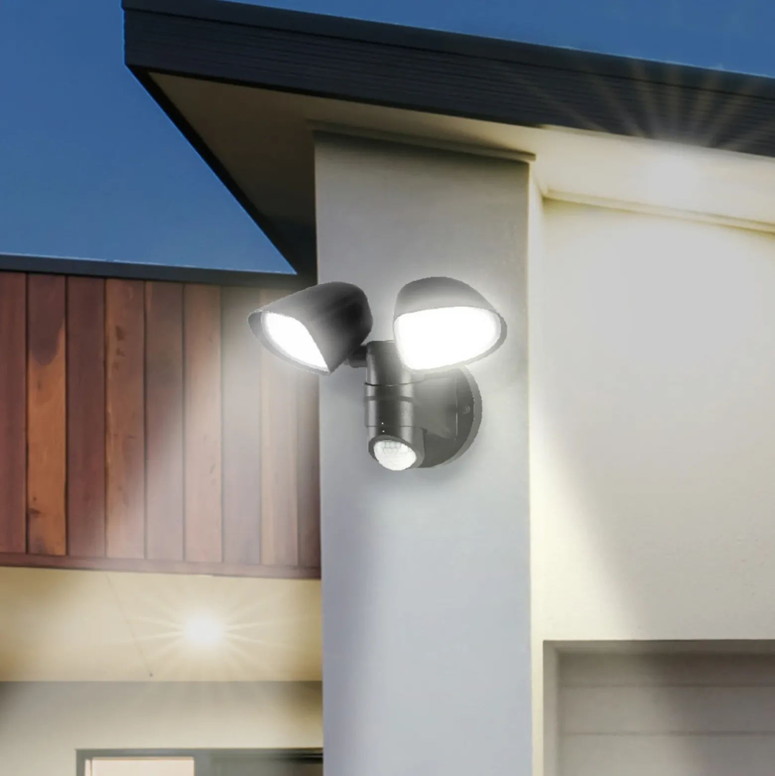Foco de pared exterior con sensor LED Bilbao 2 luces negro