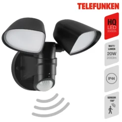 Foco de pared exterior con sensor LED Bilbao 2 luces negro