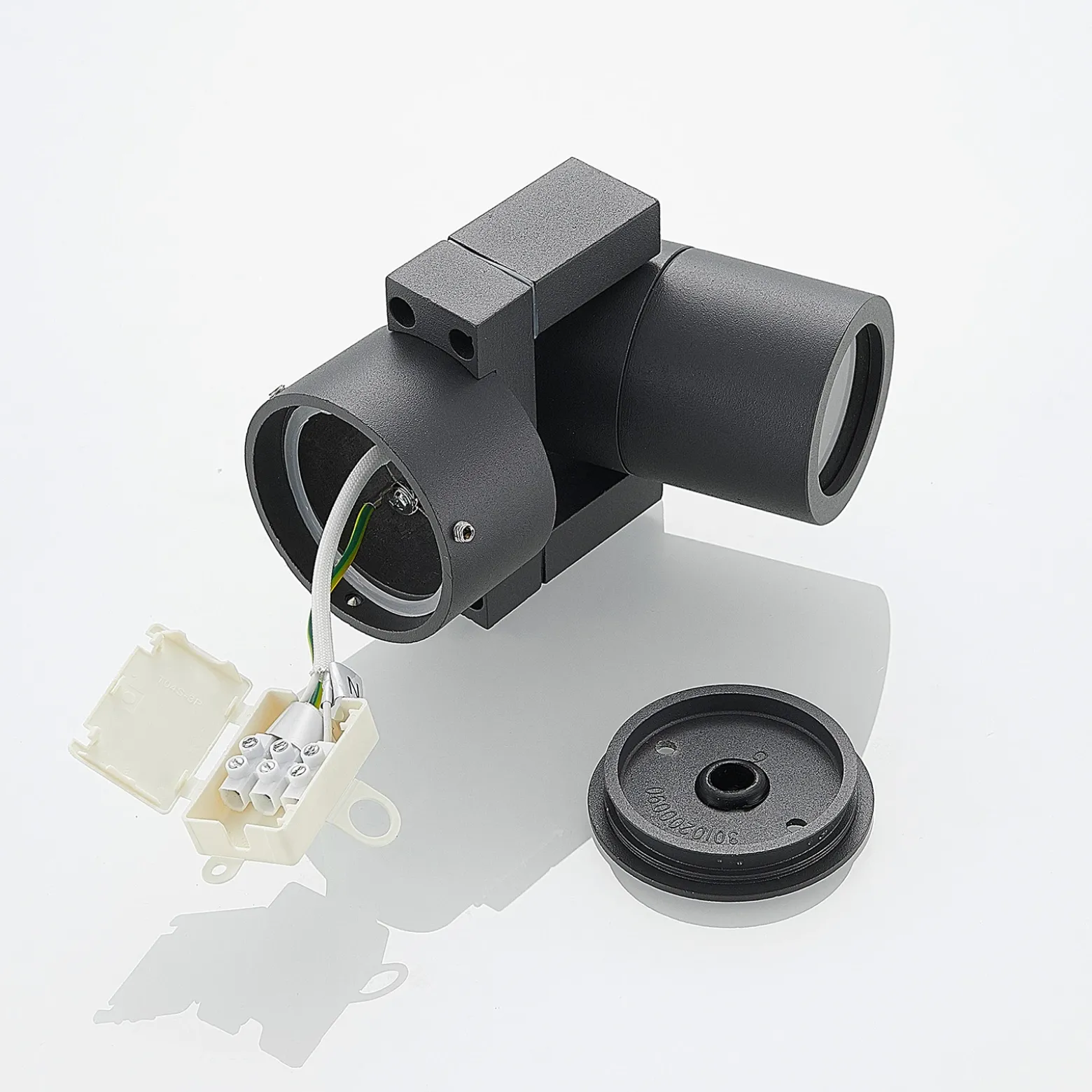 Foco de pared exterior Lucande Kavuna, redondo, antracita, IP54