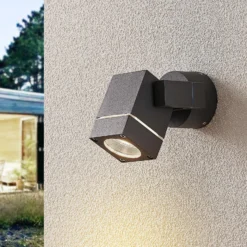 Foco de pared exterior Lucande Kavuna, angular, antracita, IP54
