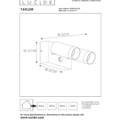 Foco de pared para exterior Taylor Sensor, 2 luces negro
