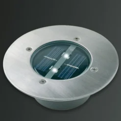 Foco de suelo LED empotrable solar «Lugo», IP44, acero inoxidable, cristal