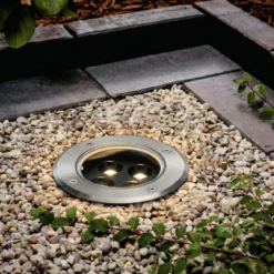 Foco empotrable de suelo LED Arcchio Thentos, Ø 12 cm, 40°, níquel, IP67