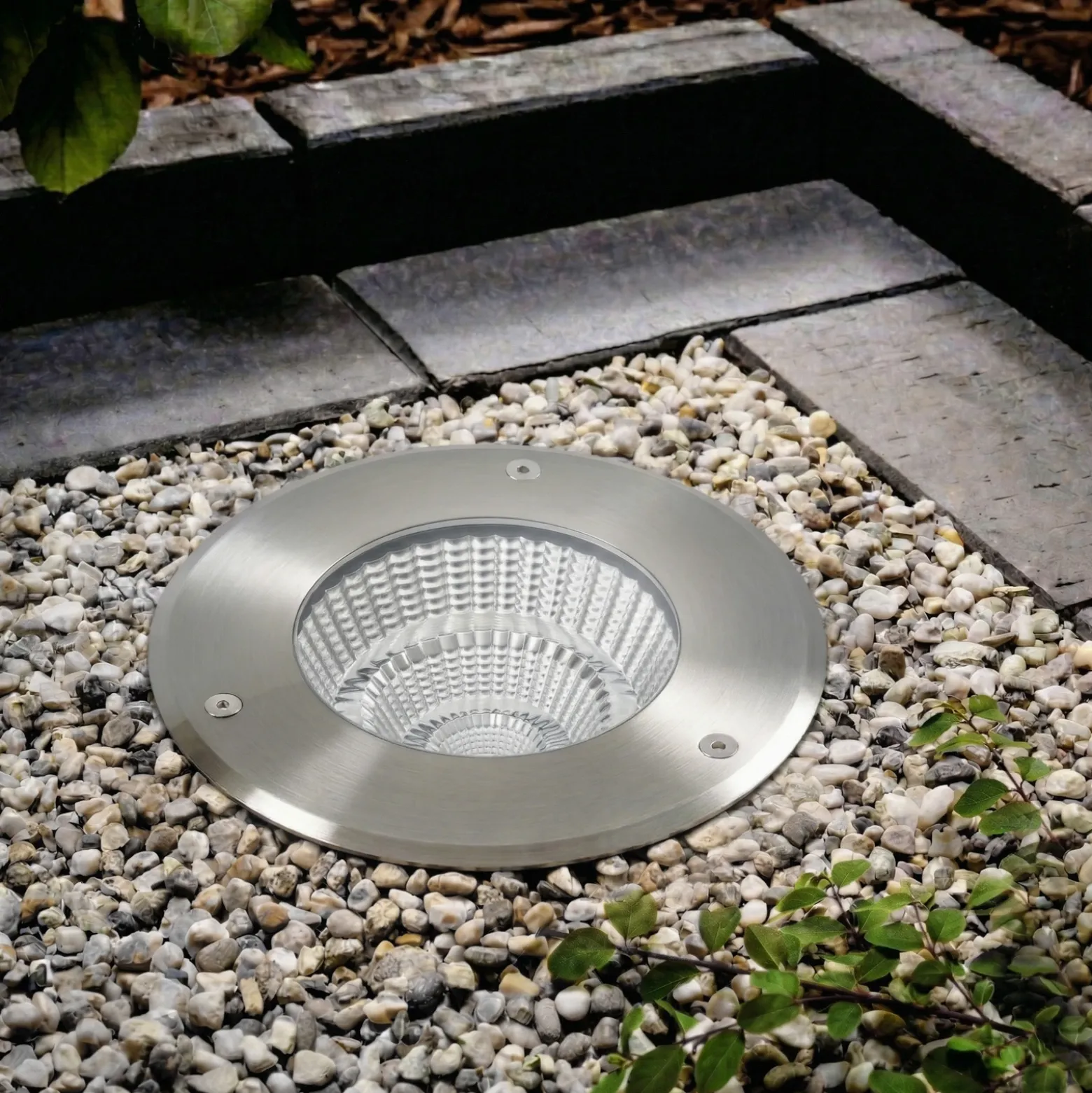 Foco empotrable de suelo LED Arcchio Thentos, Ø 18 cm, 60°, níquel, IP67