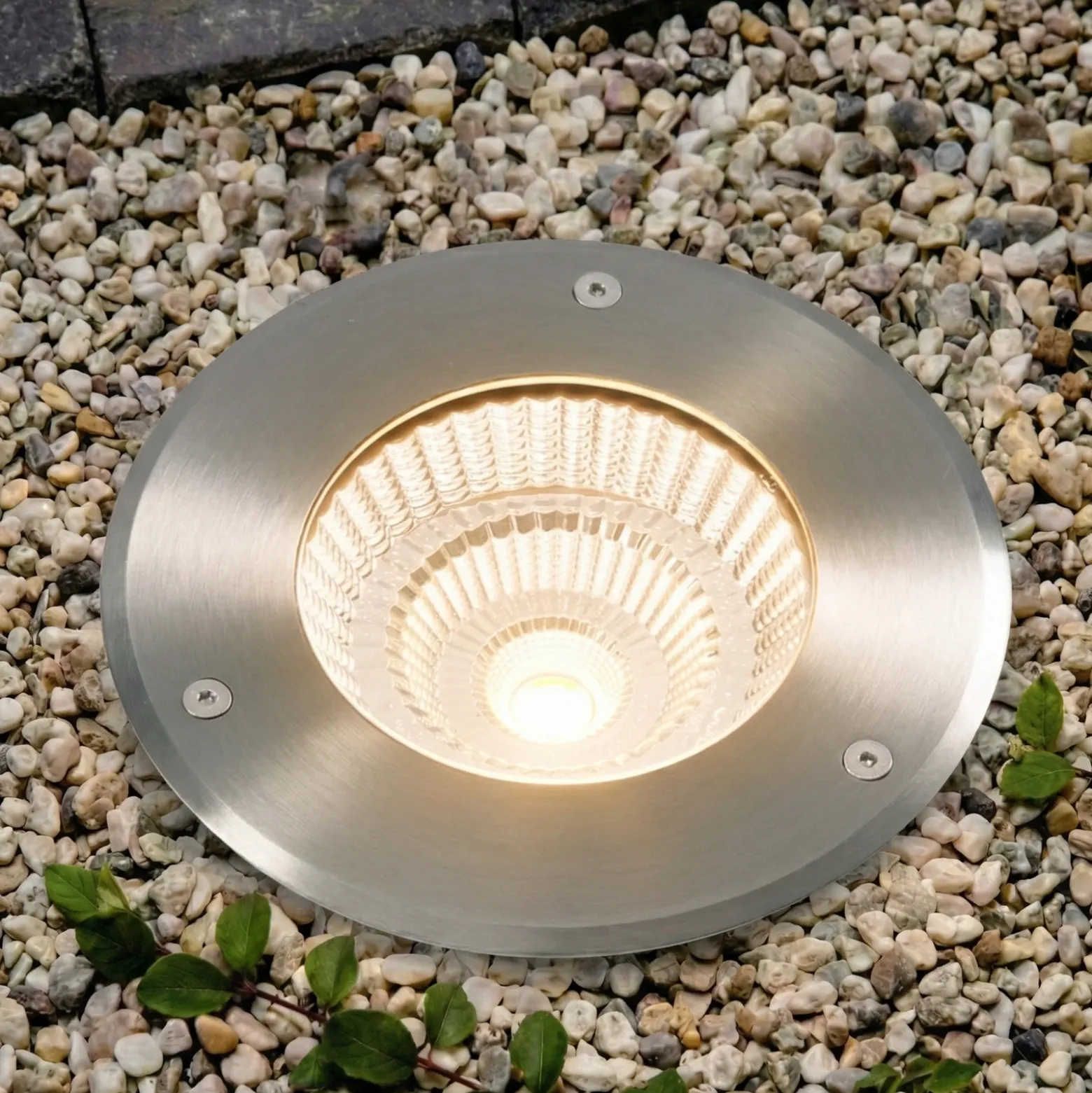 Foco empotrable de suelo LED Arcchio Thentos, Ø 18 cm, 60°, níquel, IP67