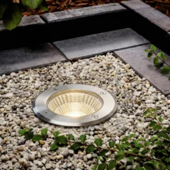 Foco empotrable de suelo LED Arcchio Thentos, Ø 12 cm, 60°, níquel, IP67