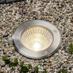 Foco empotrable de suelo LED Arcchio Thentos, Ø 12 cm, 60°, níquel, IP67