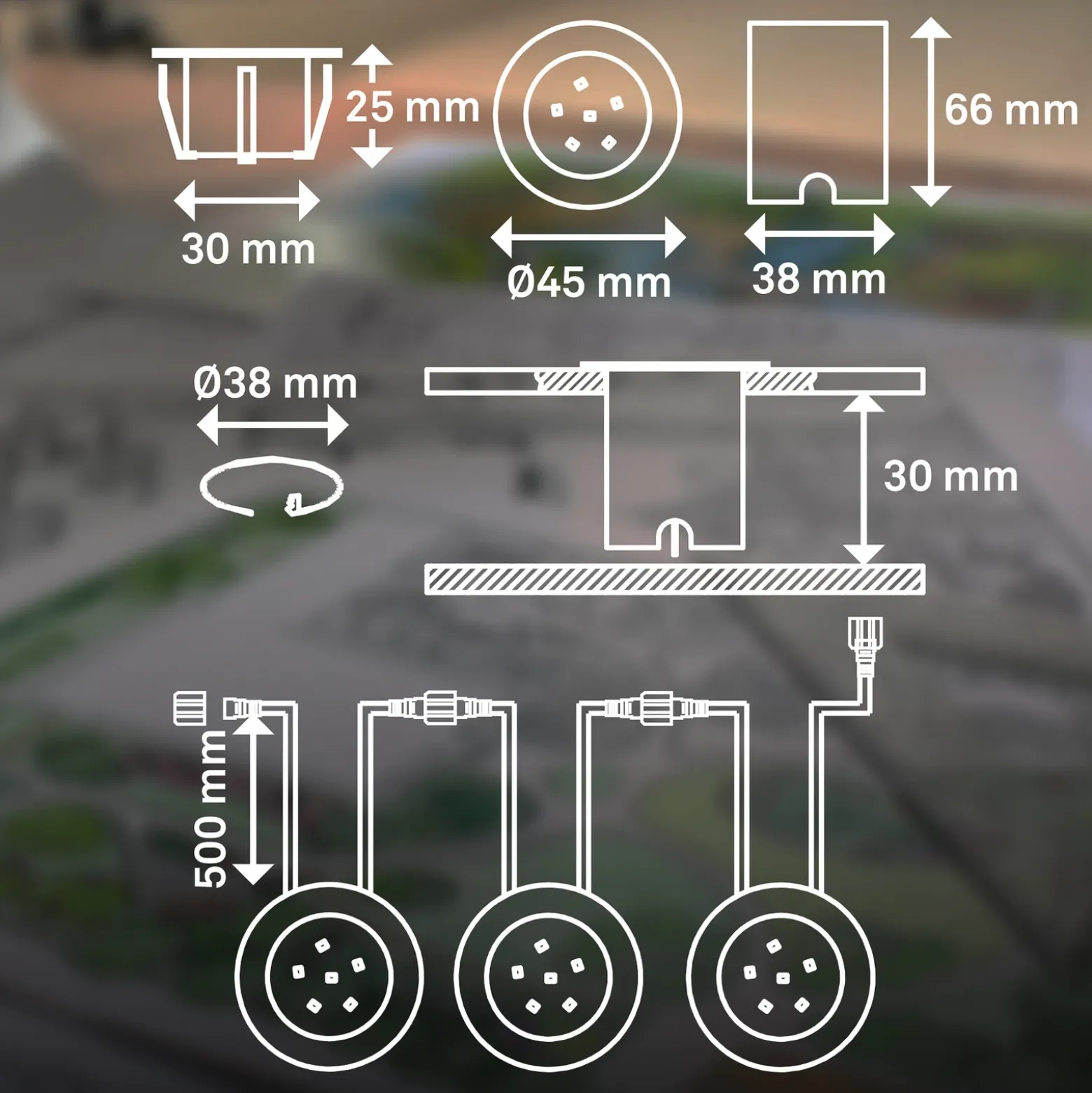 Foco empotrable LED 3917032 IP67 12 V, ampliación de 3 unidades, Ø 4,5 cm,