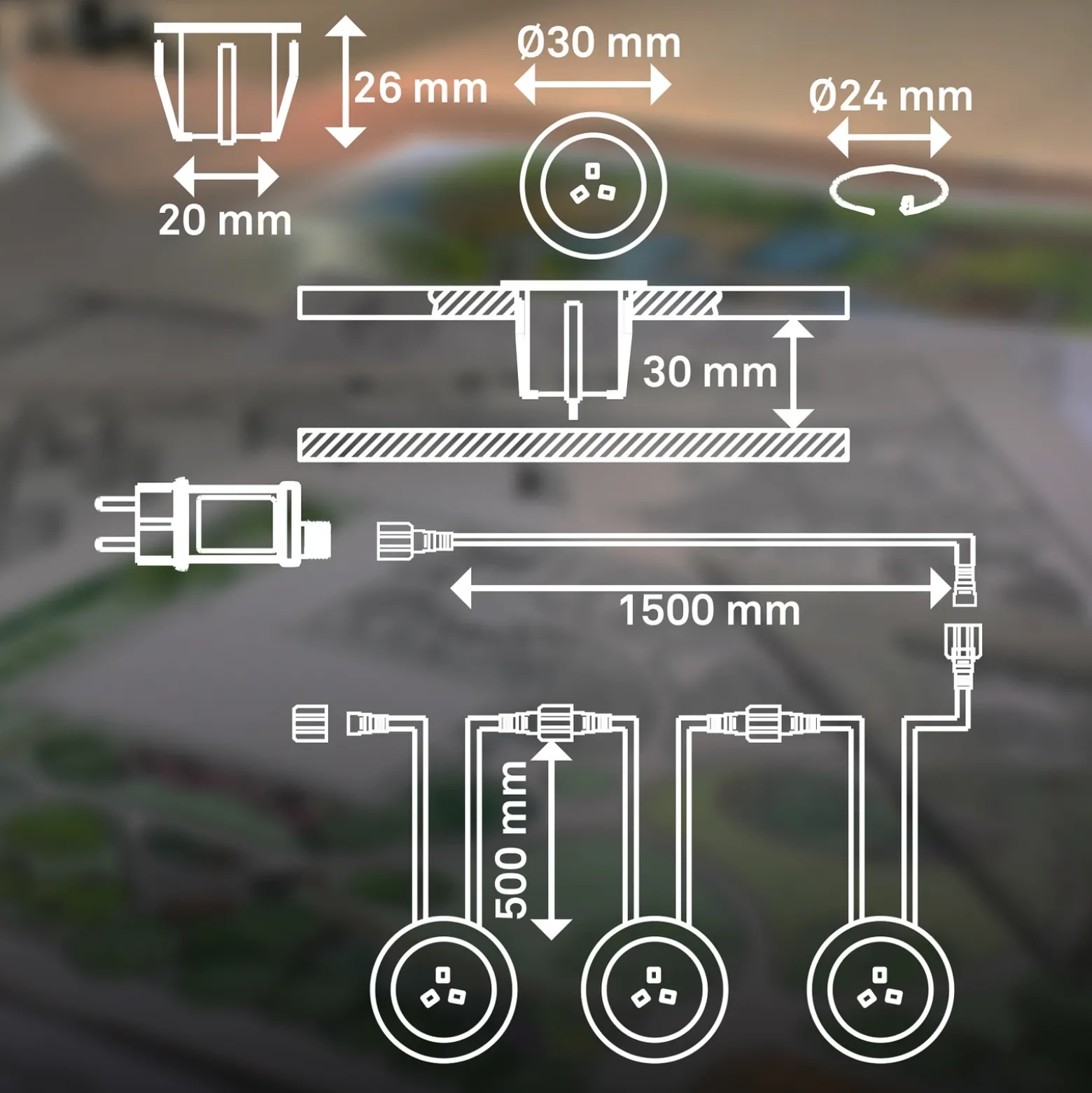 Foco empotrable LED 3912032 IP67 12 V, kit de inicio de 3 unidades, Ø 3 cm,