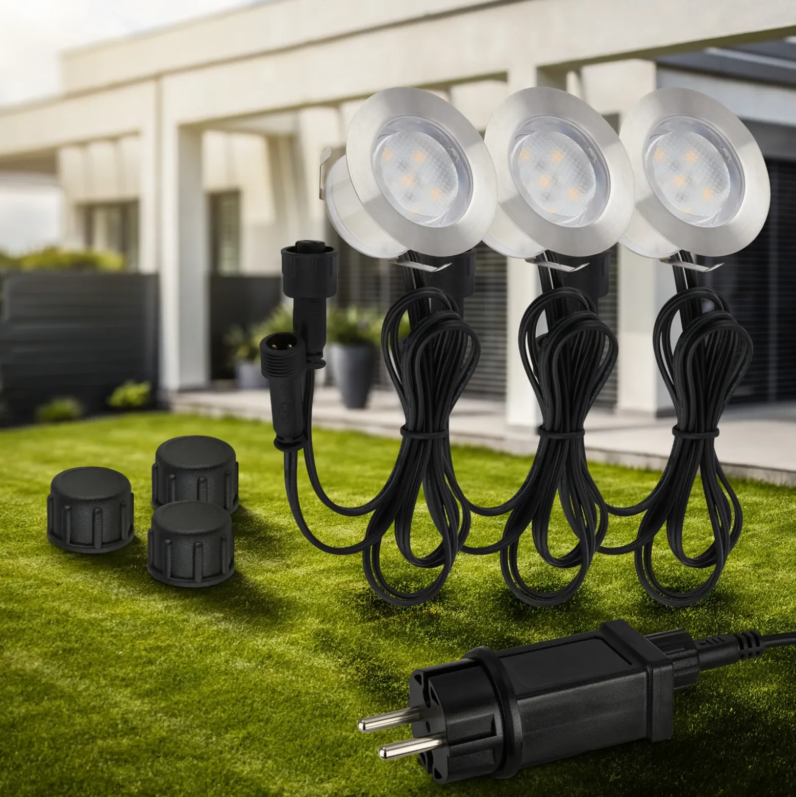 Foco empotrable LED 3914032 IP67 12 V, kit de 3 unidades, 4,5 cm, acero