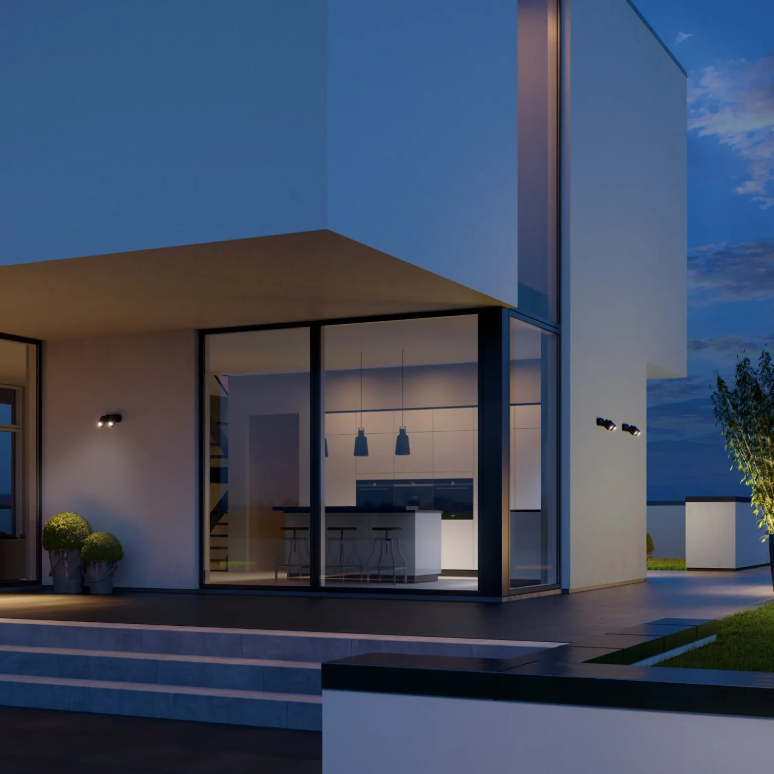 Foco exterior con sensor STEINEL One S, 2 luces, color antracita, IP44