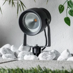 Foco exterior LED Irina, juego de 3, piqueta, enchufe, gris