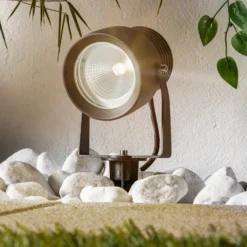 Foco exterior LED Irina, juego de 3, piqueta, enchufe, gris