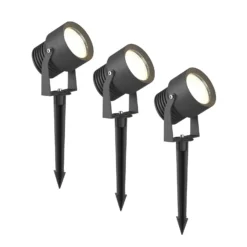 Foco exterior LED Irina, juego de 3, piqueta, enchufe, gris