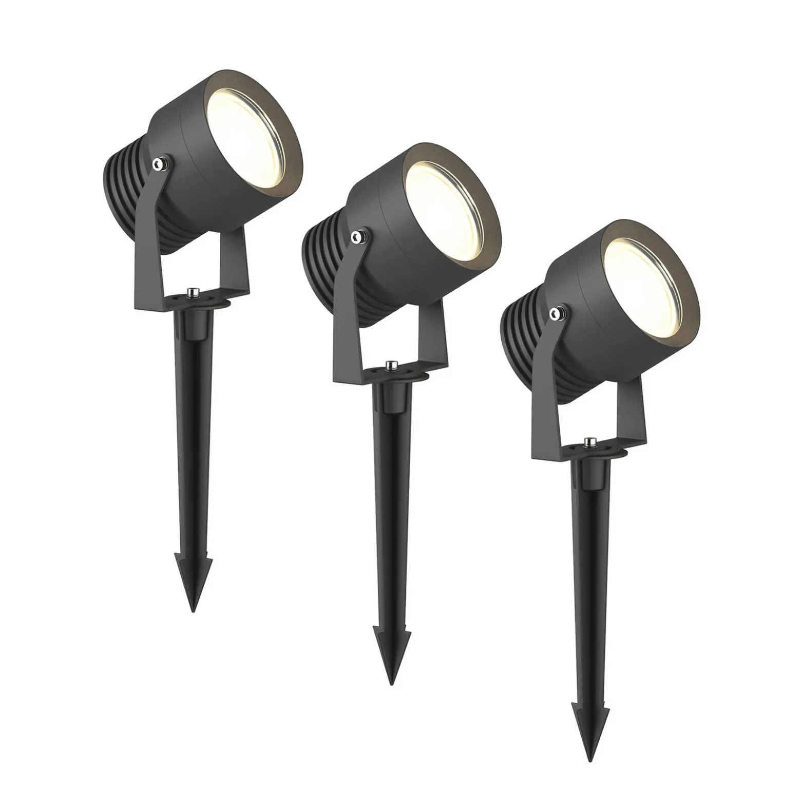 Foco exterior LED Irina, juego de 3, piqueta, enchufe, gris