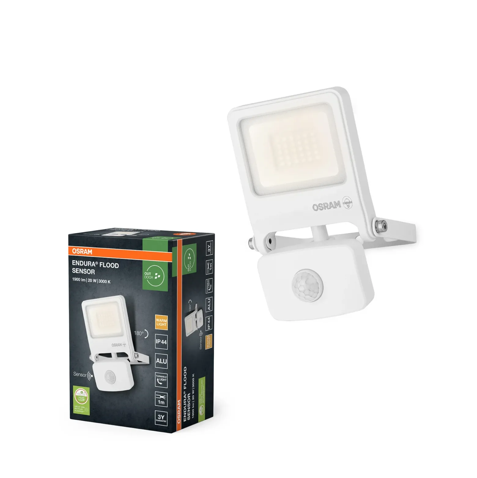 Foco exterior OSRAM ENDURA FLOOD, blanco, sensor 20 W 830 IP44