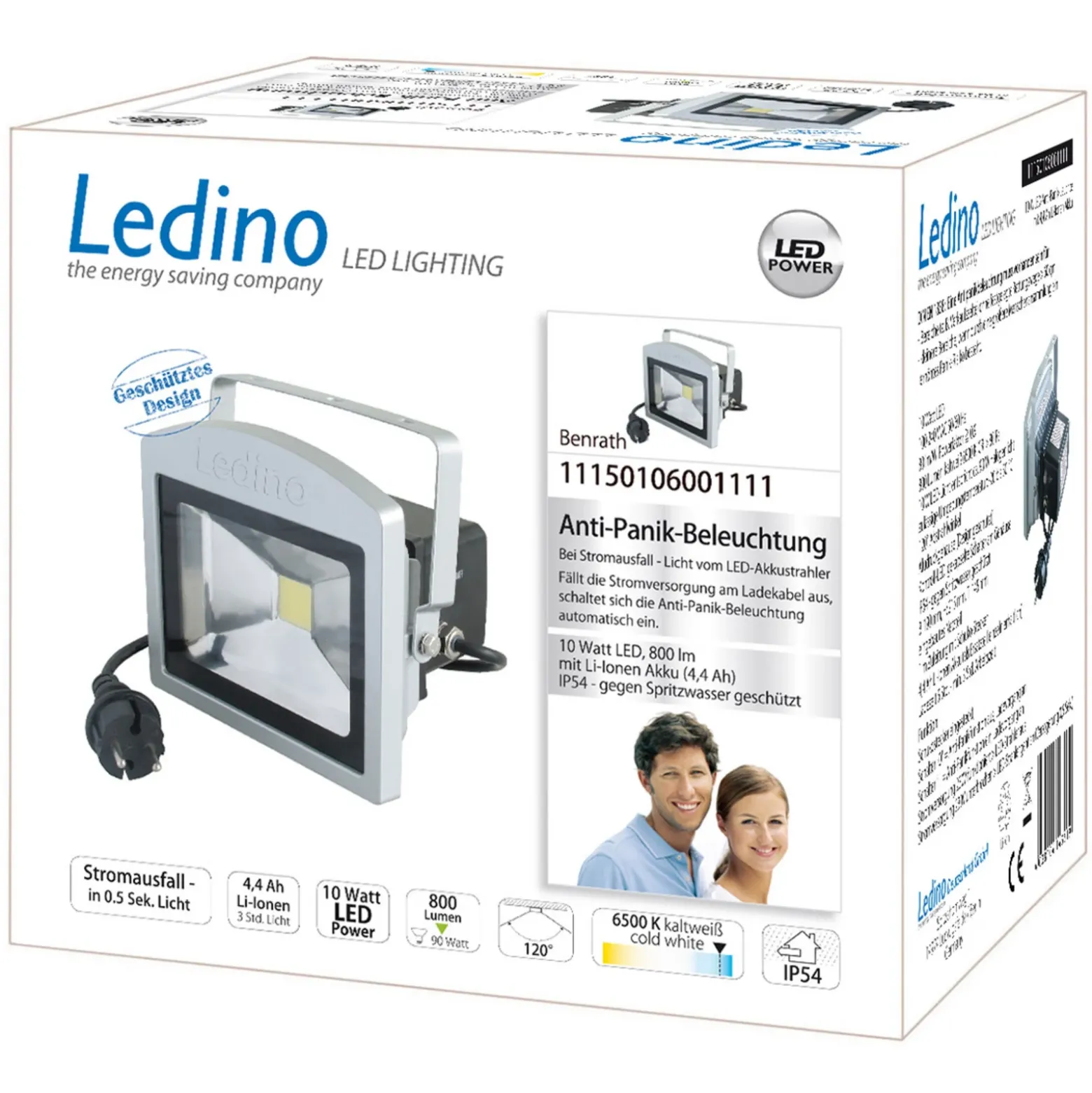 Foco LED Benrath, luz anti-pánico con batería