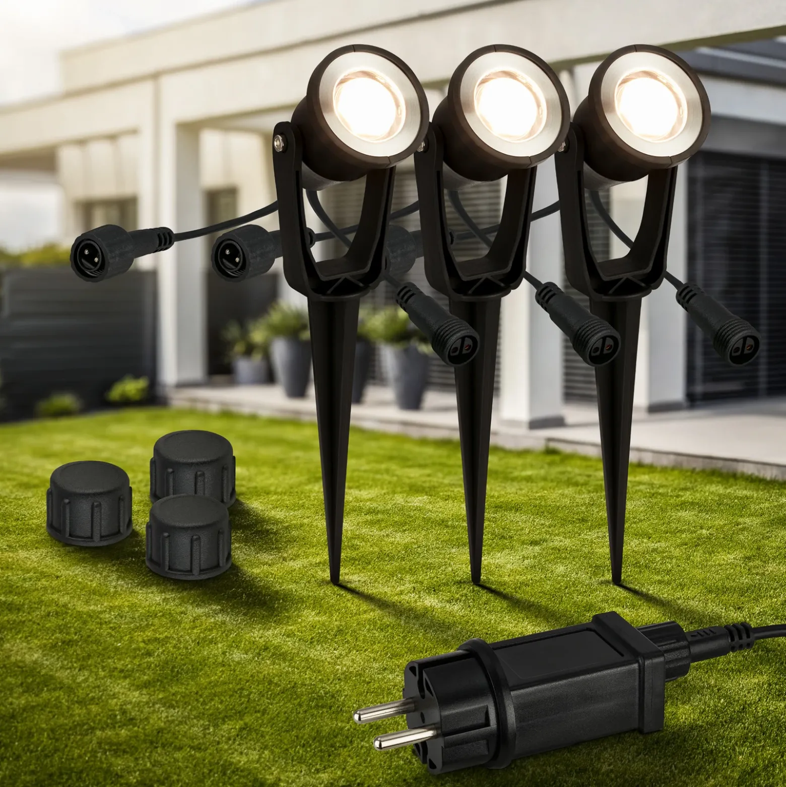 Foco LED con piqueta 3918035 Juego de inicio de 3 unidades de 12 V, negro, Ø 5