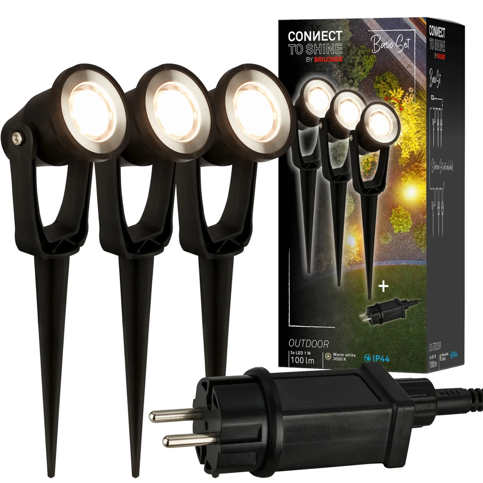 Foco LED con piqueta 3918035 Juego de inicio de 3 unidades de 12 V, negro, Ø 5