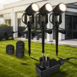 Foco LED con piqueta 3927035 Juego de inicio de 3 unidades de 12 V, negro Ø 4 cm