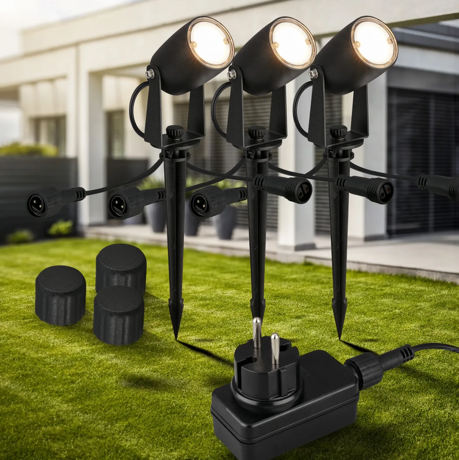 Foco LED con piqueta 3927035 Juego de inicio de 3 unidades de 12 V, negro Ø 4 cm