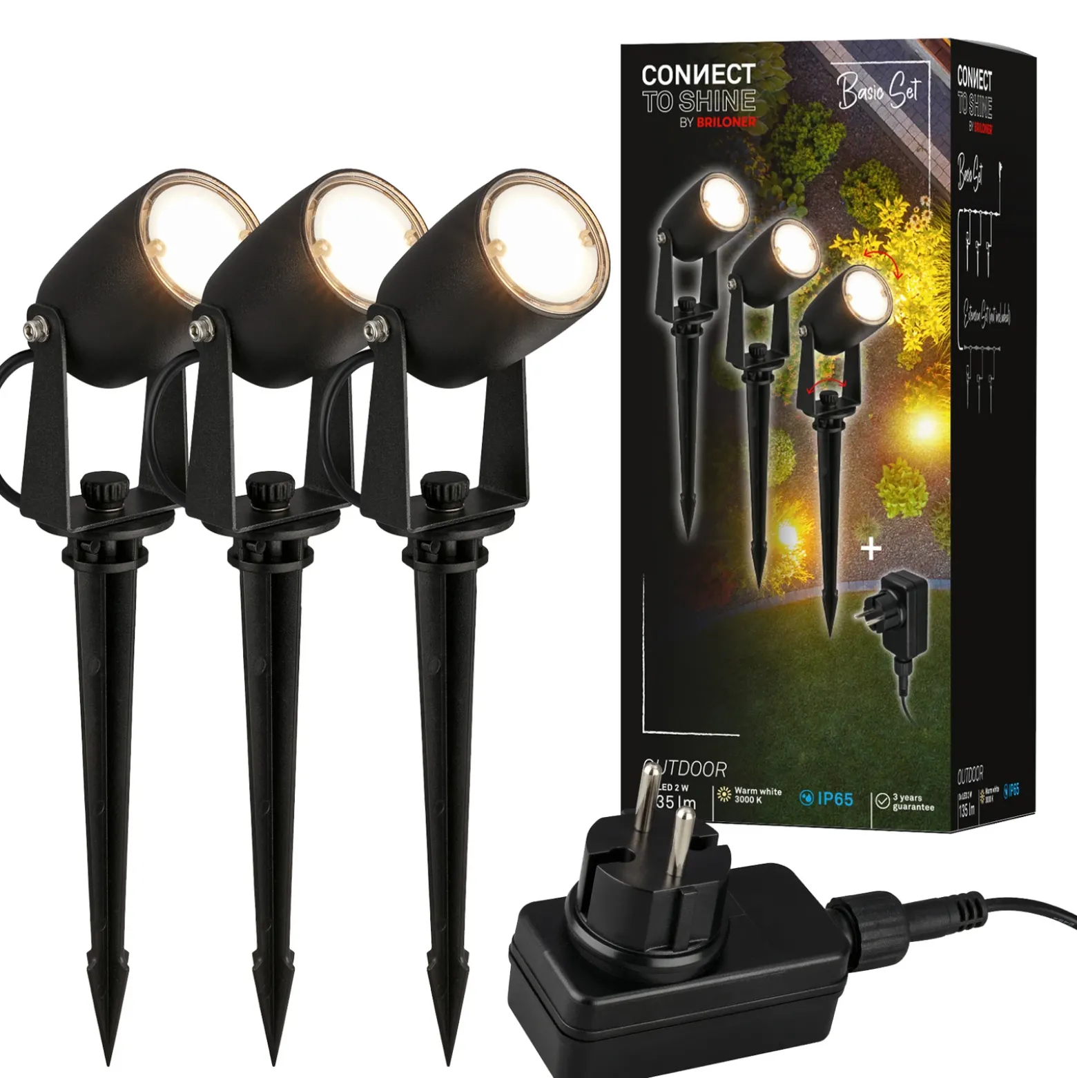 Foco LED con piqueta 3927035 Juego de inicio de 3 unidades de 12 V, negro Ø 4 cm