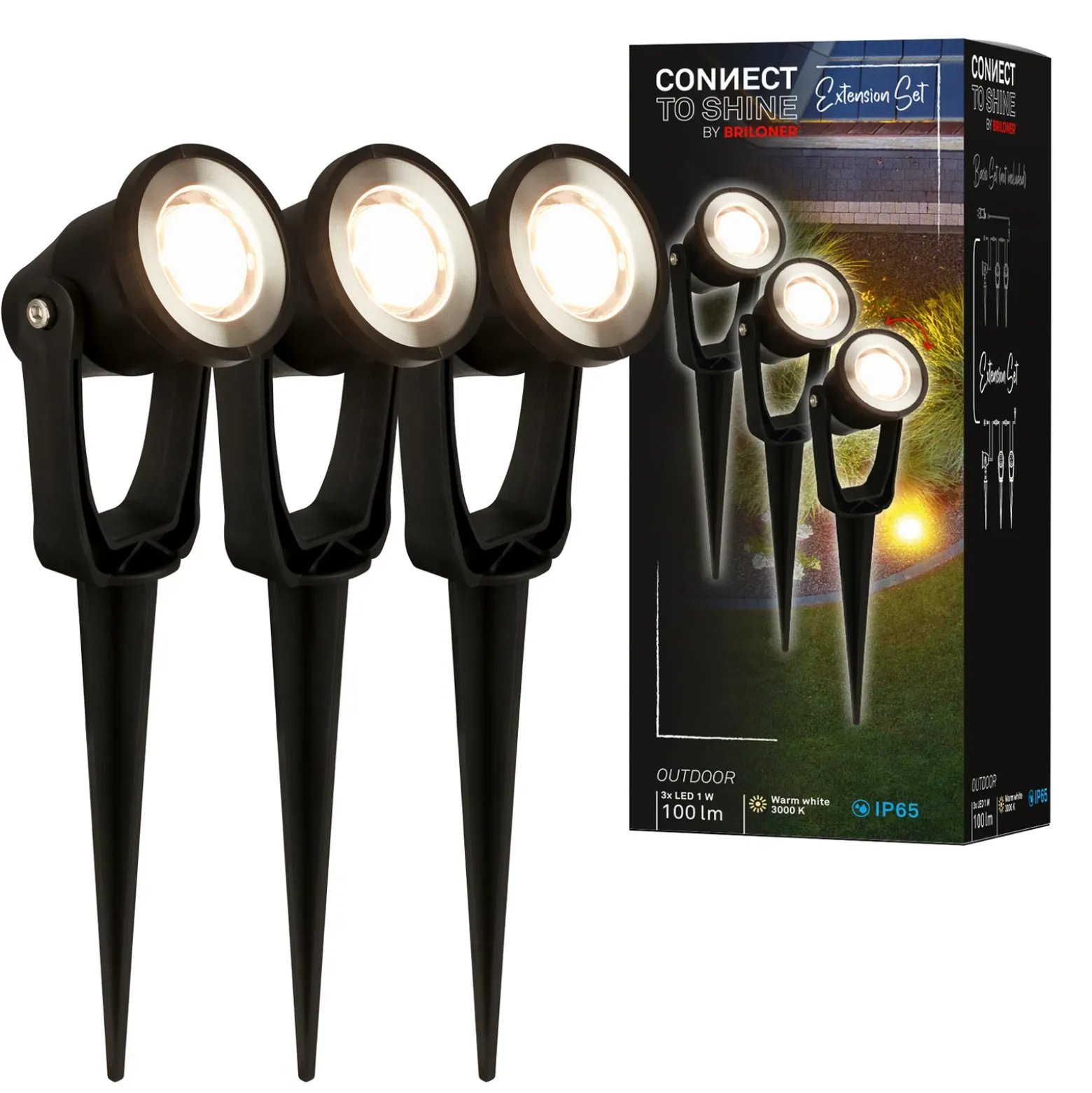 Foco LED con piqueta 3919035 12 V, ampliación de 3 unidades, negro, Ø 5 cm