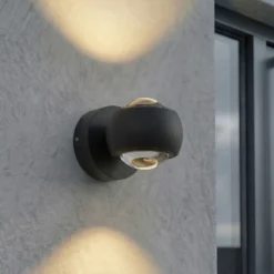 Foco LED de exterior Lindby Focra, negro, 2 luces, CCT, IP54