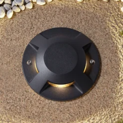 Foco LED de suelo Lucande Jeffrey, negro, 4 salidas de luz