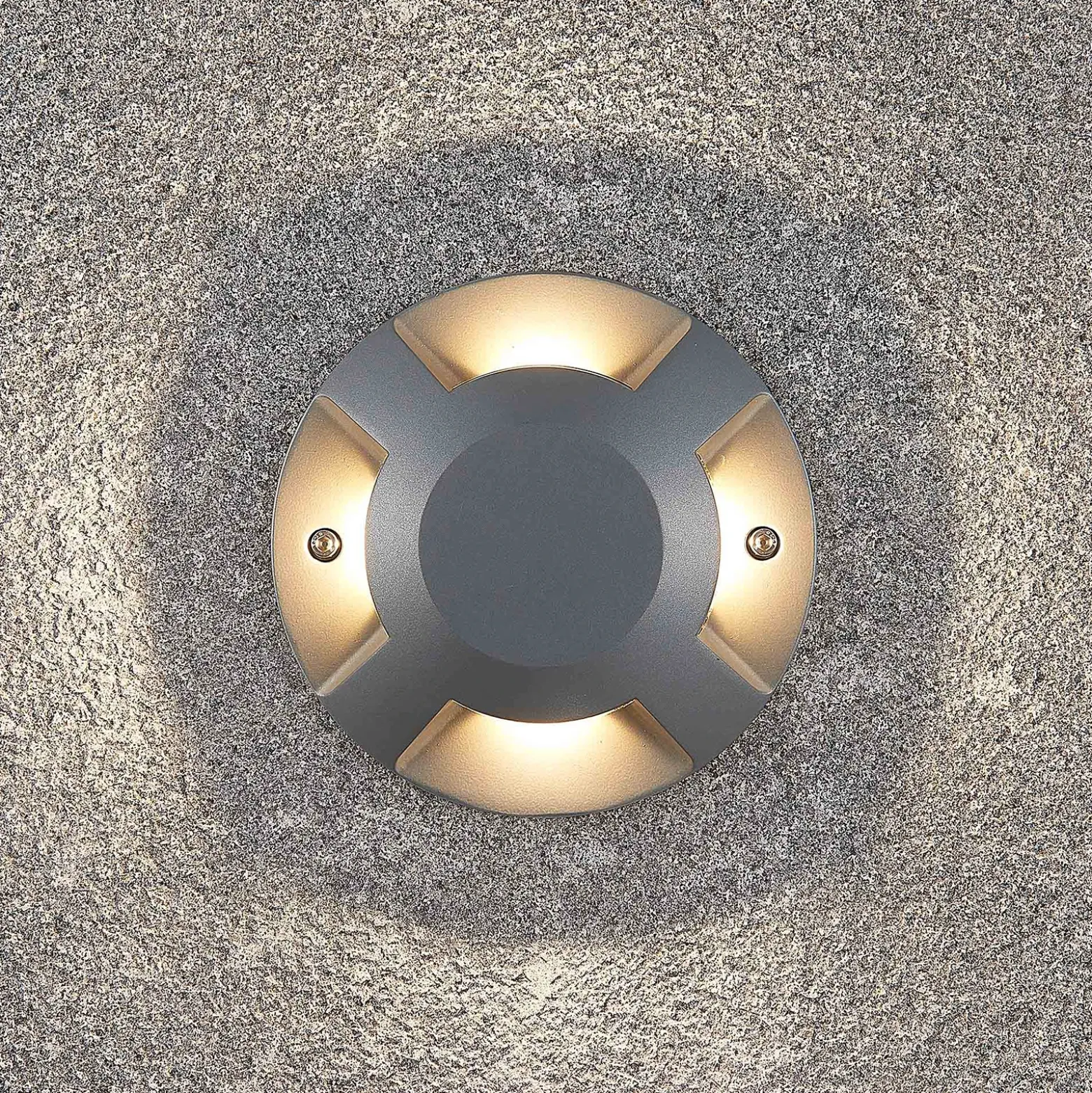 Foco LED de suelo Lucande Jeffrey, plateado, 4 salidas de luz