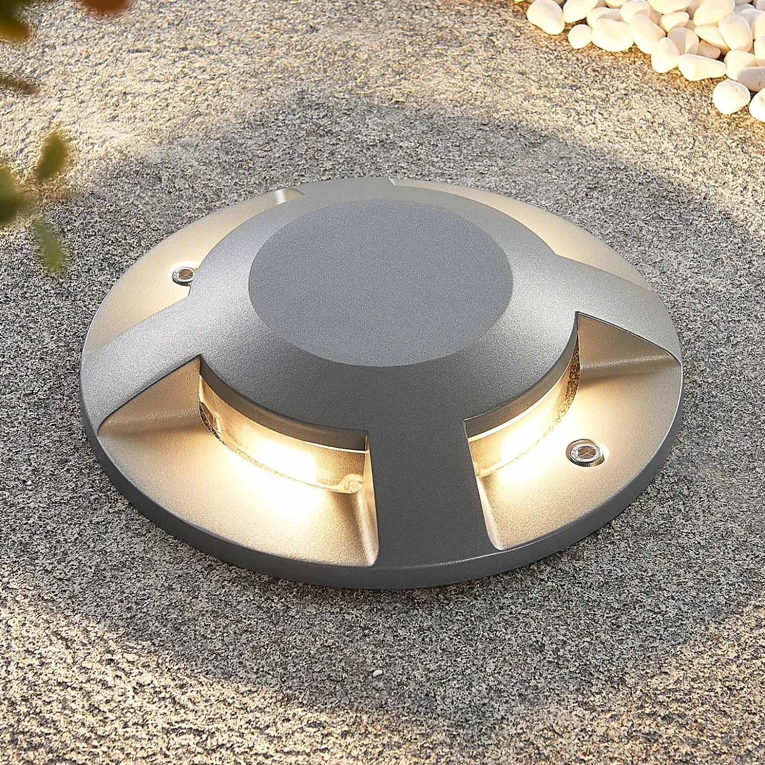 Foco LED de suelo Lucande Jeffrey, plateado, 4 salidas de luz