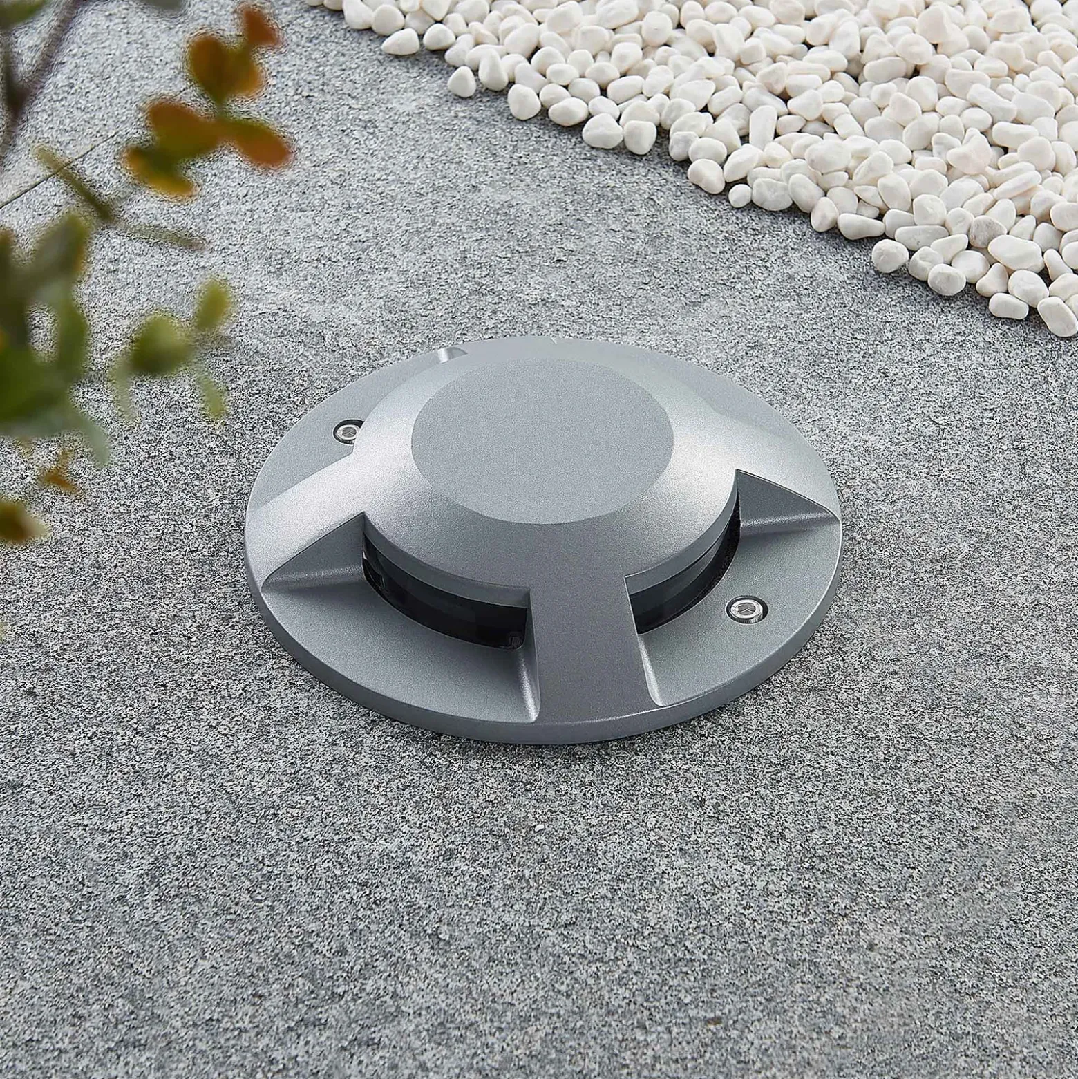 Foco LED de suelo Lucande Jeffrey, plateado, 4 salidas de luz