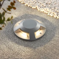 Foco LED de suelo Lucande Jeffrey, plateado, 4 salidas de luz