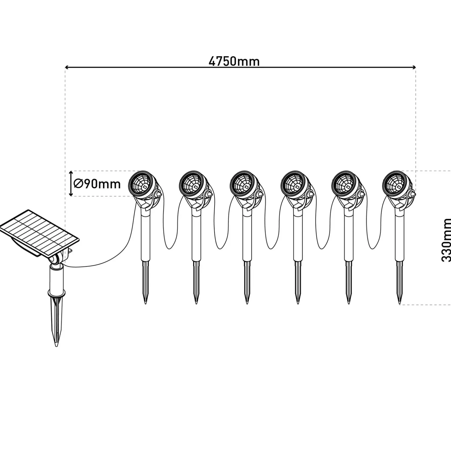 Foco LED solar con pica NOMI, negro, juego de 6, IP44