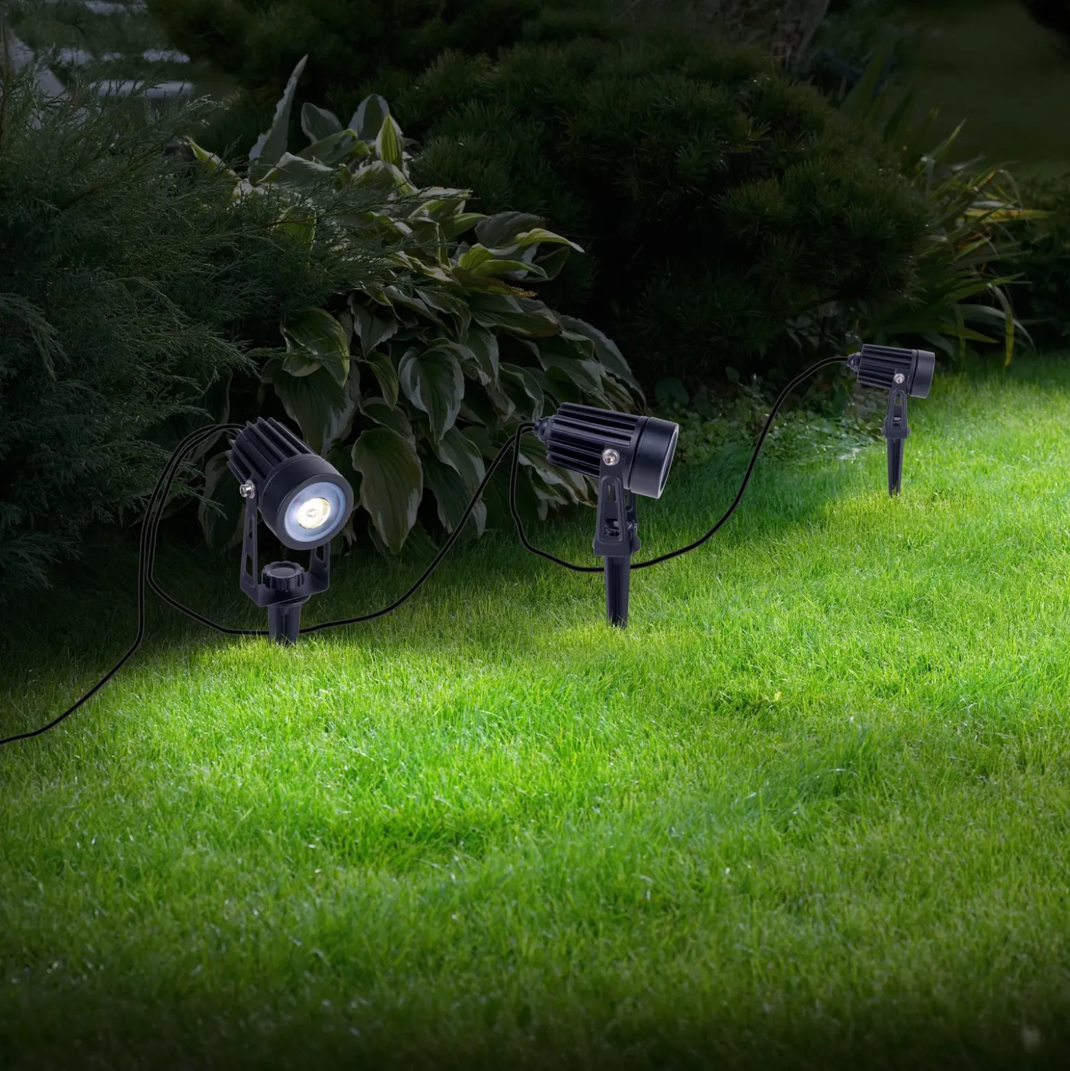 Foco LED solar con pica SPOTI, negro, juego de 3, IP44