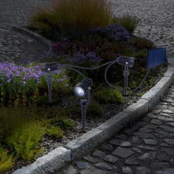 Foco LED solar con pica SPOTI, negro, juego de 3, IP44
