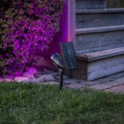 Foco LED solar Powerspot de 19 cm, RGBW, 80 lm, negro, con estaca para clavar