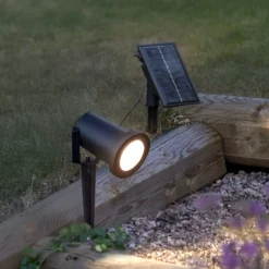 Foco LED solar Powerspot de 10 cm, 3000 K, 50 lm, negro, con estaca para clavar