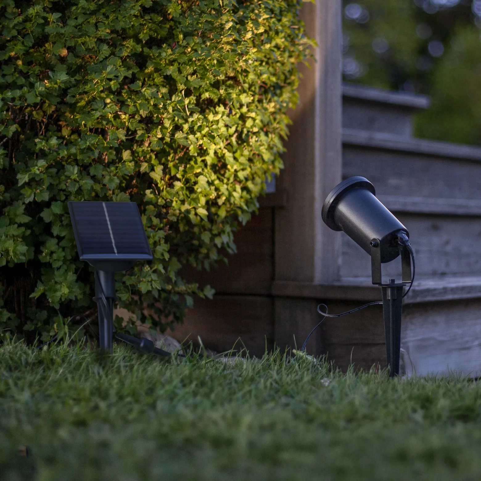 Foco LED solar Powerspot de 10 cm, 3000 K, 50 lm, negro, con estaca para clavar