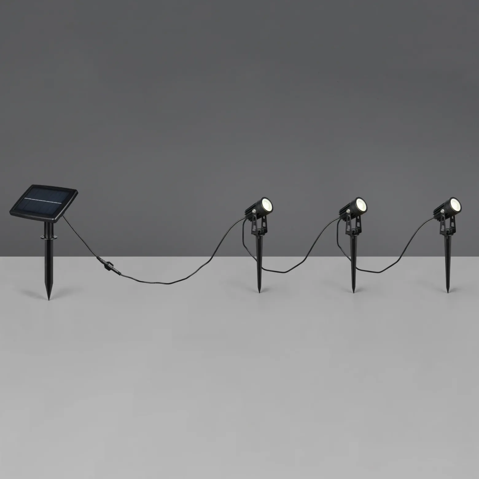 Foco solar Obidos, negro mate, aluminio, 3 unidades