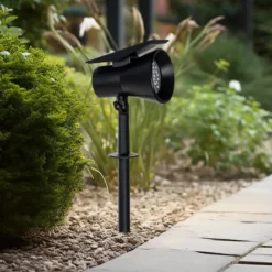 Foco solar Prios LED Birko, altura 56 cm, negro, pincho de suelo