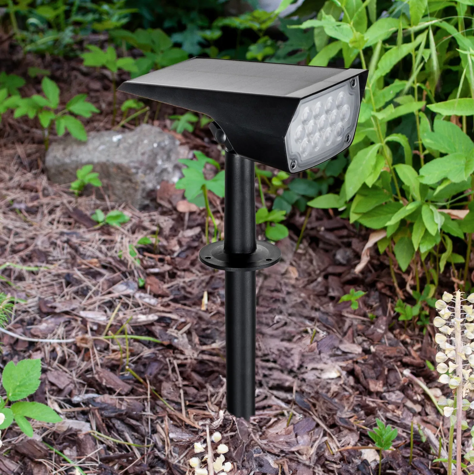 Foco solar Prios LED Helier, 49 cm, negro, pincho de suelo