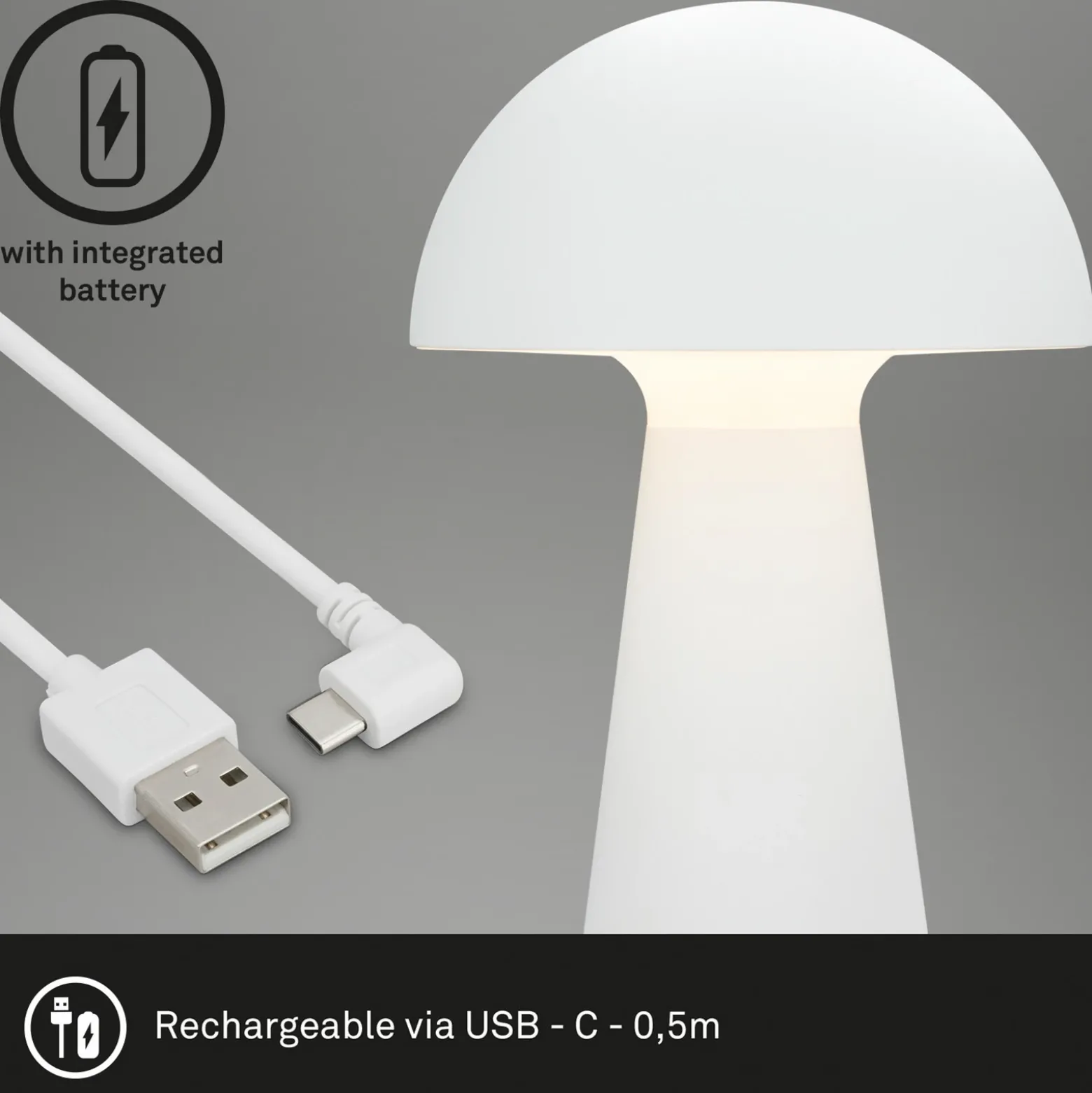 Fungo lámpara de mesa LED recargable, recargable, blanco