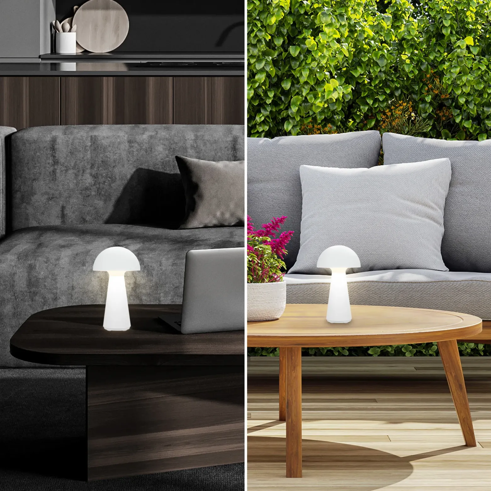 Fungo lámpara de mesa LED recargable, recargable, blanco