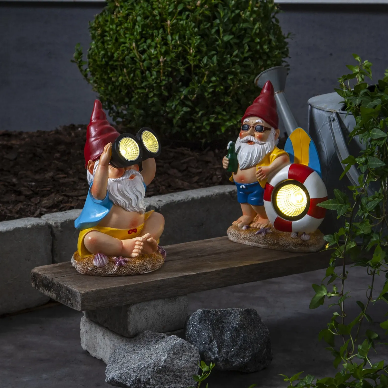 Gnomy lámpara LED solar, colorido, plástico, 22 cm, prismáticos