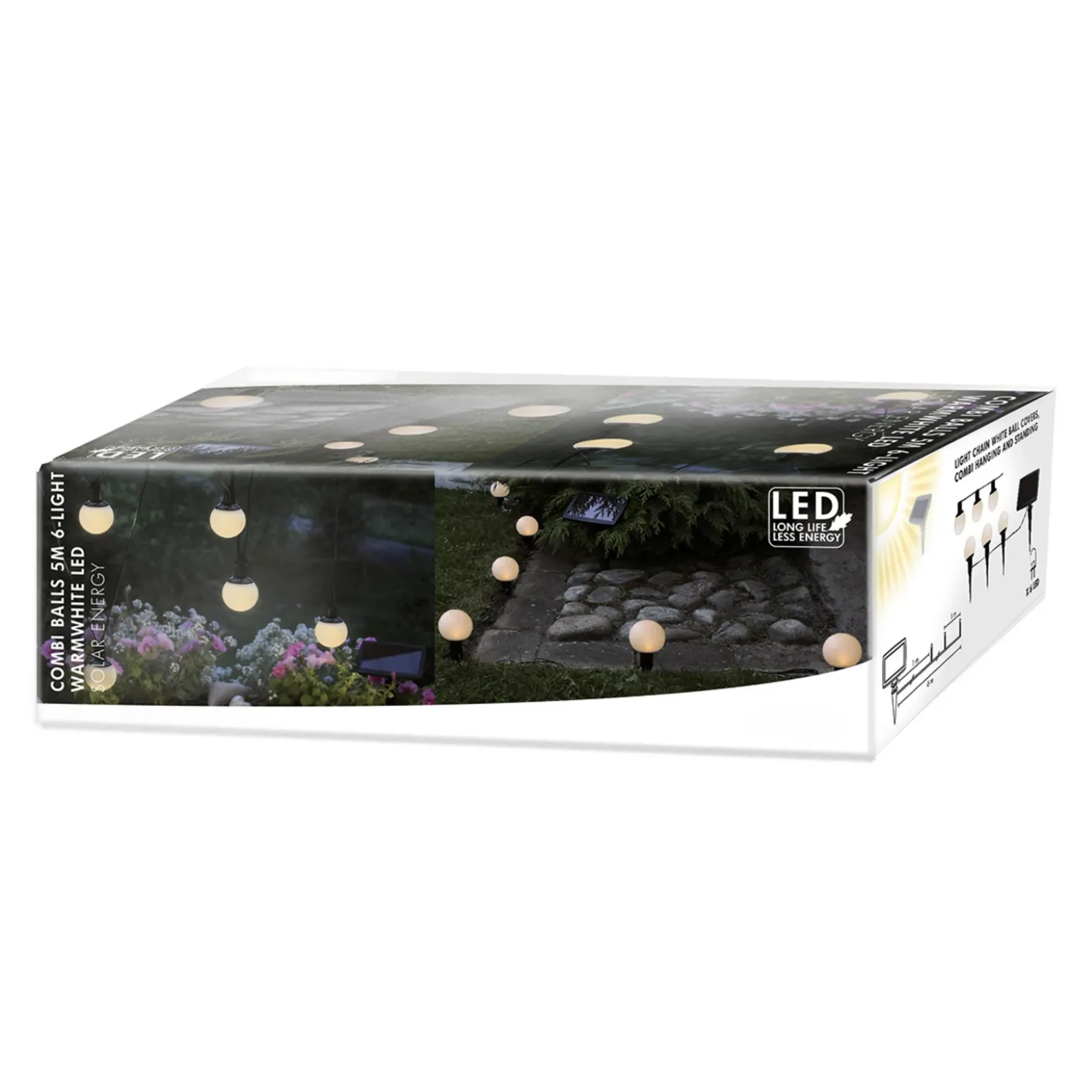 Guirnalda de luces LED solar Combo, 6 luces, IP44, plástico