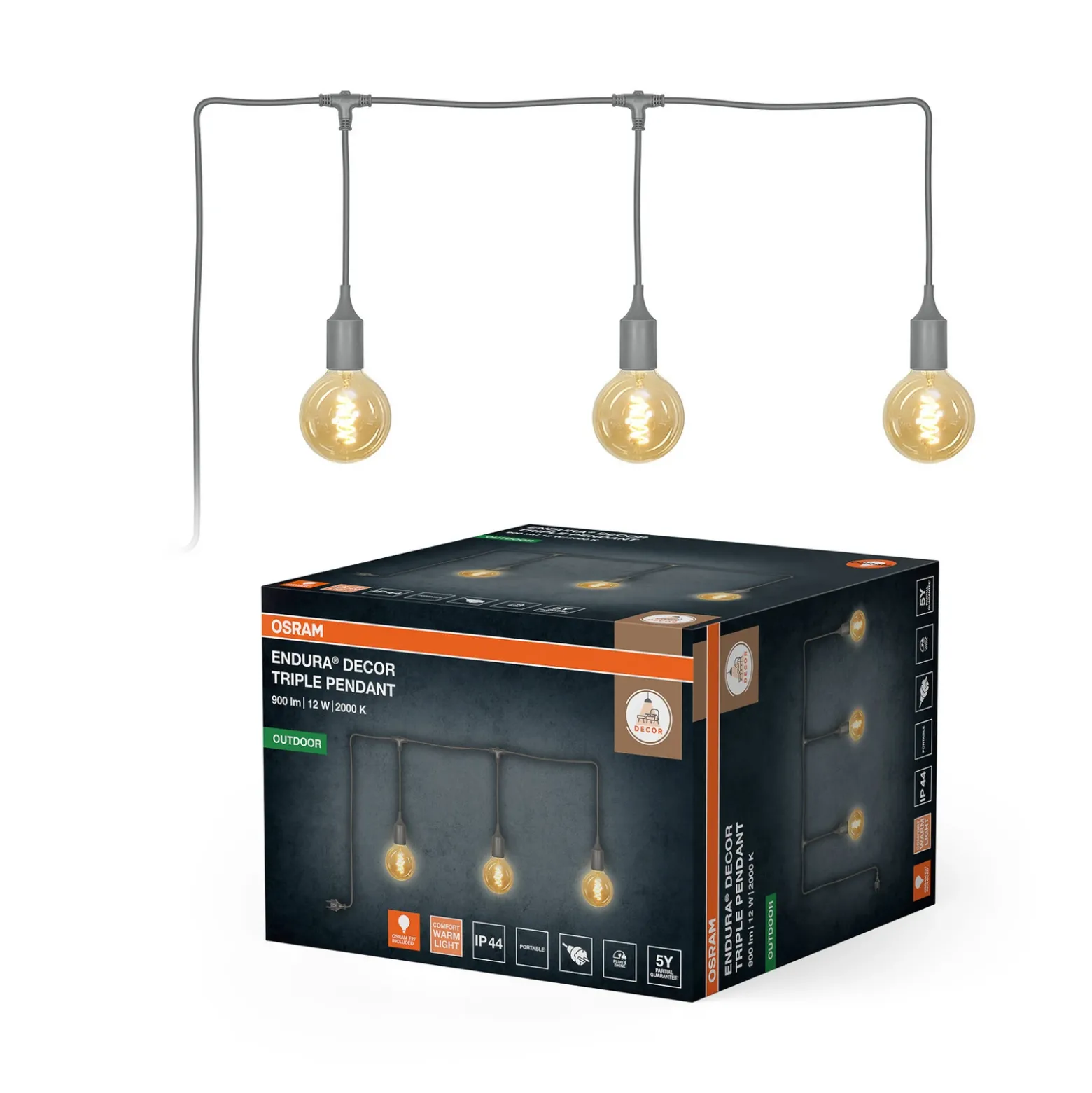 Guirnalda de luces OSRAM ENDURA DECOR, gris, 7 m, 3 luces, IP44