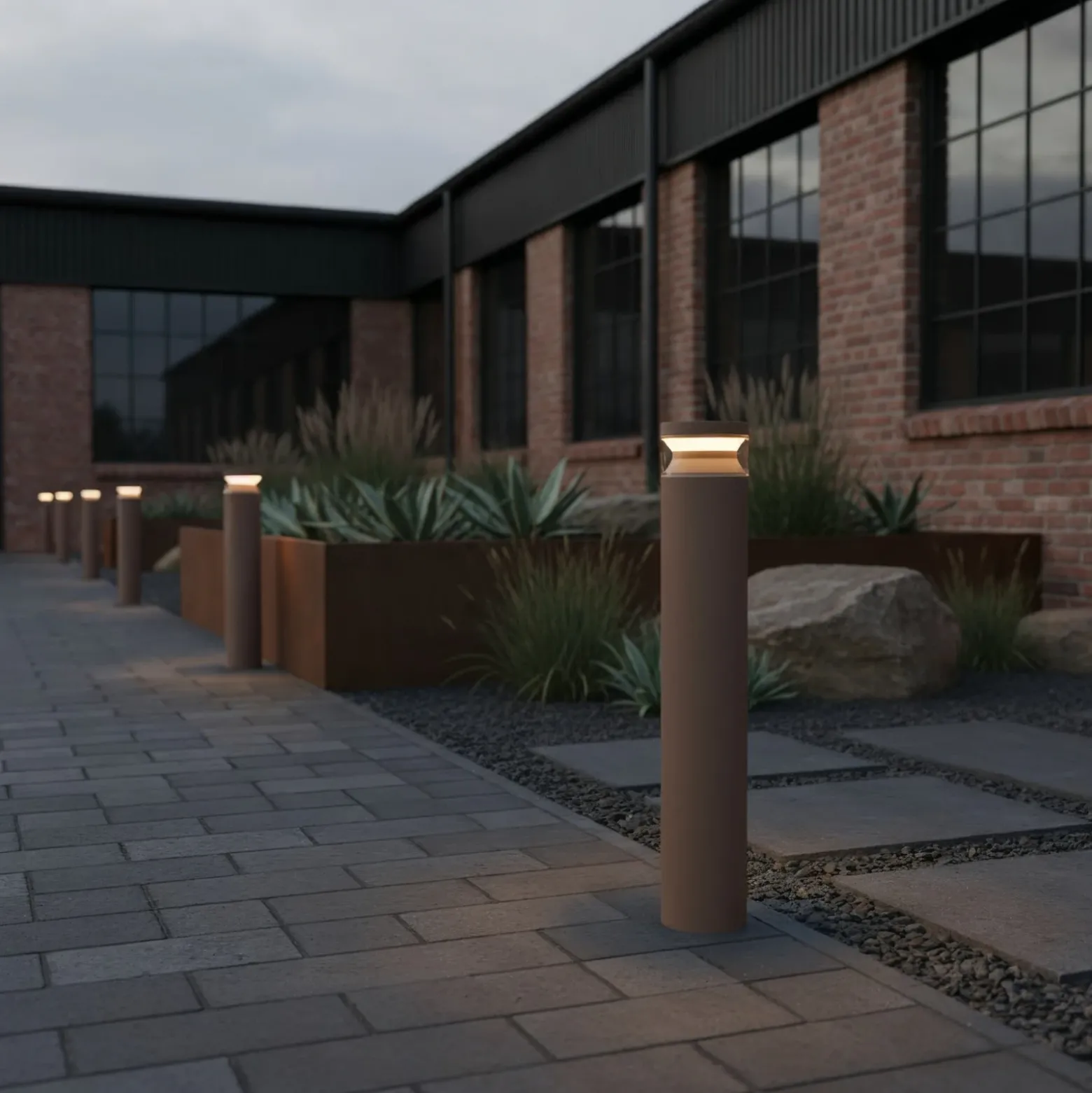 Ideal Lux Bolardo luminoso LED Boeing, altura 70 cm, marrón café