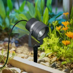 Irina foco exterior LED, piqueta de tierra, enchufe, gris, metal